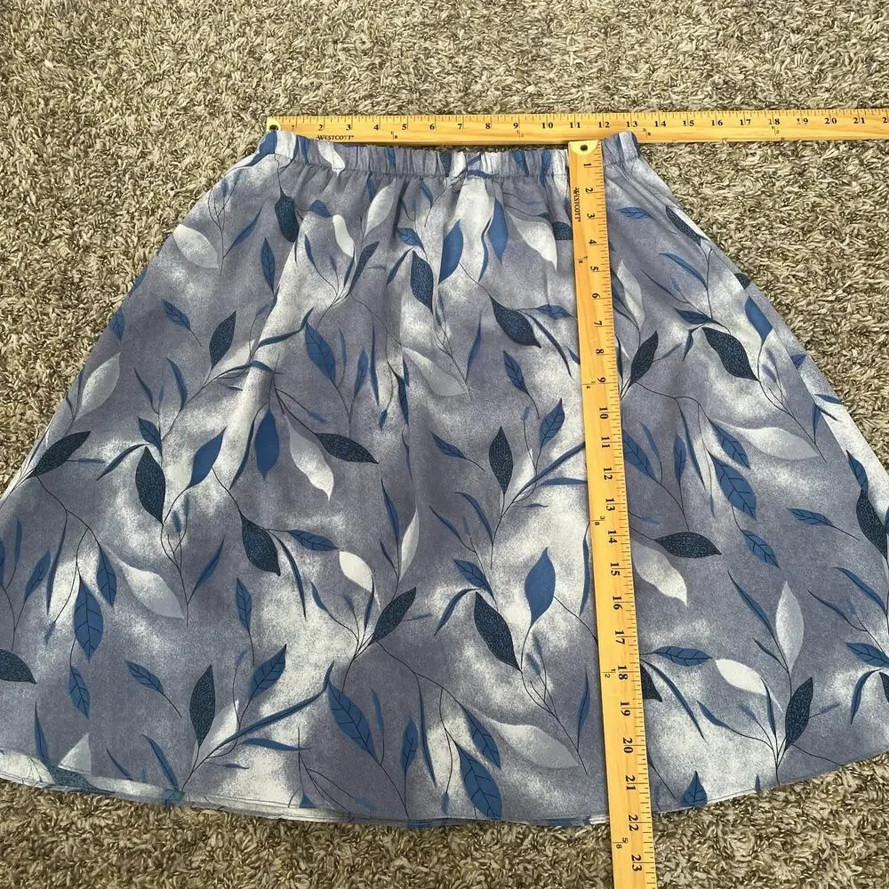 Vintage Mini Skirt Size 12P 12 Petite Blue Abstract Leaf Print A Line Boho 90s